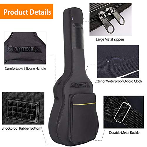 CAHAYA Funda de Guitarra Universal Acolchada Versión Actualizada de 8mm con 2 Bolsillos para Guitarra Acústica y Clásica con Tamaño Más Grandes para Guitarra de 39/40/41 Pulgadas