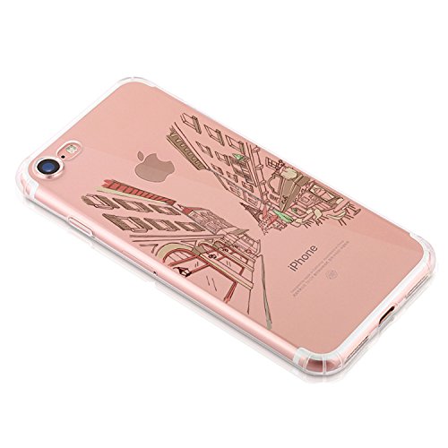 Caler iPhone 7 iPhone 8 Funda, Case Dibujos Diseño Creativo de Icono Transparente Silicona Gel Cover Ultra Slim Suave Carcasa Anti-Arañazos Protección (Paris Champs-Elysees)