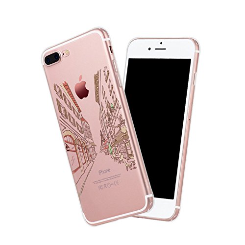 Caler iPhone 7 Plus iPhone 8 Plus Funda, Case Dibujos Diseño Creativo de Icono Transparente Silicona Gel Carcasa Ultra Slim Suave Cover Anti-Arañazos Protección (Paris Champs-Elysees)