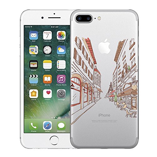 Caler iPhone 7 Plus iPhone 8 Plus Funda, Case Dibujos Diseño Creativo de Icono Transparente Silicona Gel Carcasa Ultra Slim Suave Cover Anti-Arañazos Protección (Paris Champs-Elysees)