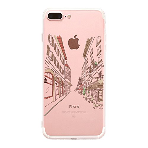 Caler iPhone 7 Plus iPhone 8 Plus Funda, Case Dibujos Diseño Creativo de Icono Transparente Silicona Gel Carcasa Ultra Slim Suave Cover Anti-Arañazos Protección (Paris Champs-Elysees)