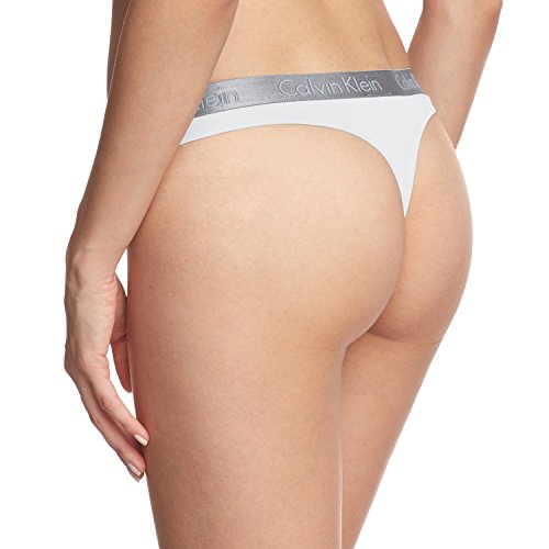 Calvin Klein Radiant Cotton-Thong Tanga, Blanco (White 100), Small para Mujer