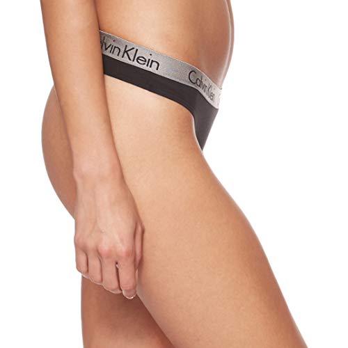 Calvin Klein Radiant Cotton-Thong Tanga, Negro (Black), Medium para Mujer