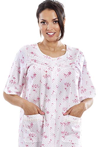 Camille Mujeres Porcelana Floral Manga Corta Botón Front Nightdress 42-44 Rosa