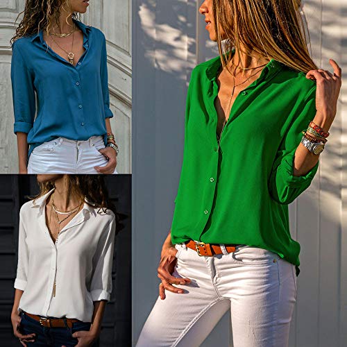 Camisas Mujer Tallas Grandes,Moda Camiseta sólida Mujer chifón Blusas de Oficina de Manga Larga Lisa de Mujer Elegantes de Vestir Fiesta Camisetas Chica para ZODOF