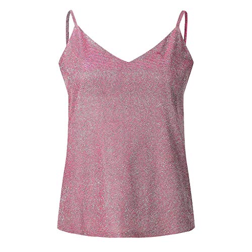 Camiseta de Tirantes para Mujer， Chaleco Lentejuelas Color sólido Cuello en v Mujeres Sexy Honda sin Tirantes sin Tirantes de Verano Blusa Fiesta Crop Tops