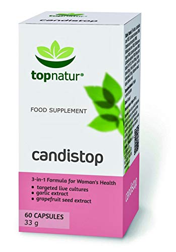 CANDISTOP - Complejo para Combatir Complicaciones por Hongo Candida. Eliminación de Infeccio de Candidiasis. Formula 100% Natural con Probióticos, Prebióticos, Extracto de Pomelo y Ajo