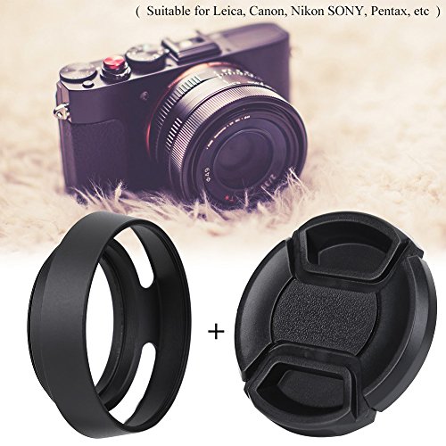 Capucha para Lente de 43 mm, Cubierta para Lente de Metal ventilada con Tapa de Lentes de plástico para Leica, Canon, Nikon Sony, Pentax, etc. (Negro)