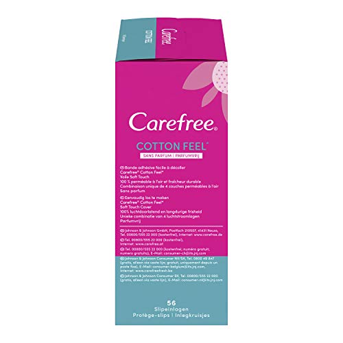 Carefree Cotton Feel - Compresas sin perfume, permeables, 5 x 56 unidades, talla S/M