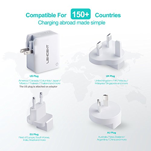 Cargador USB Multipuerto, LENCENT Ladron Enchufes, 4.4A 5V Adaptador para Viaje, Adaptadores de Enchufe Universal inglés/eeuu/EU/AUS para iPad, iPhone, Samsung Teléfonos Inteligentes