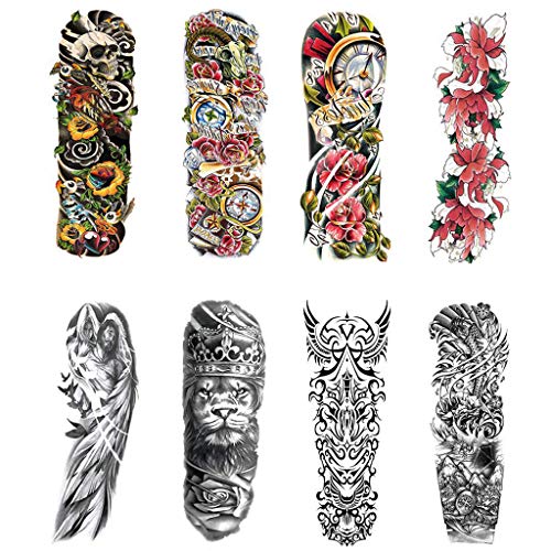 CARGEN® 8 hojas tatuaje temporal del brazo completo del cráneo del león manga del brazo grande tatuaje arte corporal etiqueta engomada del tatuaje para hombre mujer maquillaje