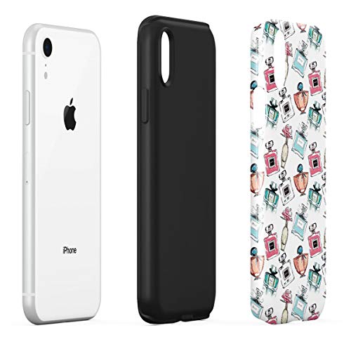 Case Cover Compatible with Apple iPhone XR Silicone Inner & Outer Hard PC Shell 2 Piece Hybrid Armor Parfume Bottless Girly Pattern