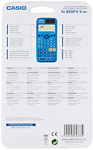 Casio FX-85SP X II - Calculadora Científica, Recomendada para el Curriculum Español y Portugués, 293 funciones, solar, Azul