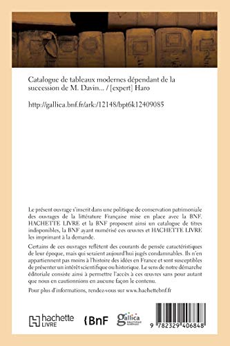 Catalogue de tableaux modernes de la collection de feu de M. Davin (Littérature)