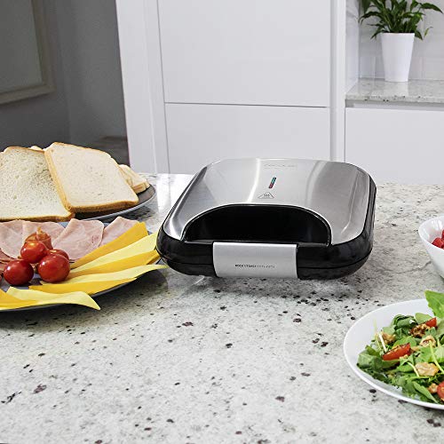 Cecotec Parrilla Eléctrica Rock´n Toast Fifty-Fifty. Revestimiento Antiadherente RockStone, Capacidad para 2 Sandwiches, Superficie Triángulos, Asa Tacto Frío, Recogecables, 750 W