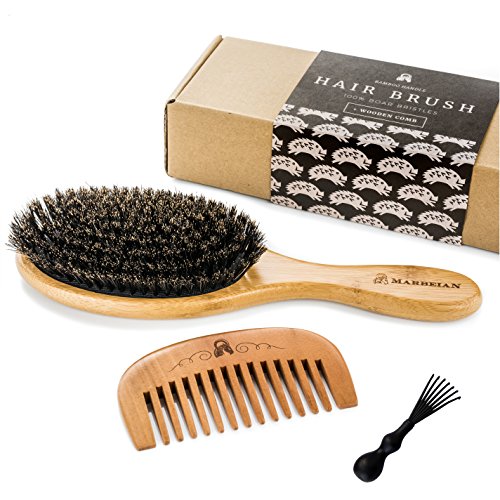 Cepillo de cerdas de pelo de jabalí, para conseguir un acondicionamiento natural del pelo, peine de madera para desenredar el pelo, este juego deja el pelo brillante y sedoso