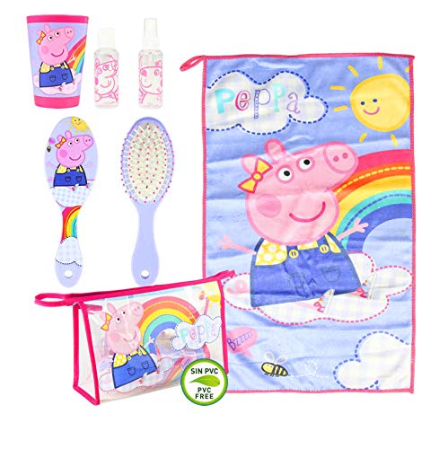 Cerdá Life'S Little Moments Set de Aseo Niño-Incorpora Cepillo Pelo, Botellas de Viaje para Champú y Colonia y Toalla de Microfibra de Peppa Pig, Neceser Unisex niños, Multicolor, 23.0 X 15.5 X 8.0 CM