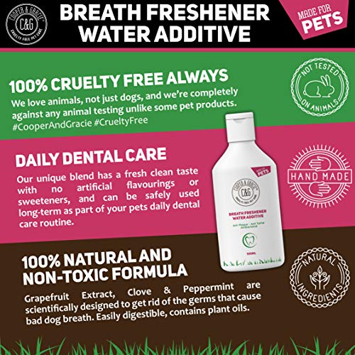 C&G Pets | REFRESCANTE DE Aliento ADITIVO DE Agua 500ML | 100% Natural | Anti Placa Anti TÁRTARO | Elimina EL Mal Olor | Enjuague BUCAL DE Olor Fresco | Mejor para EL Perro Y EL Gato