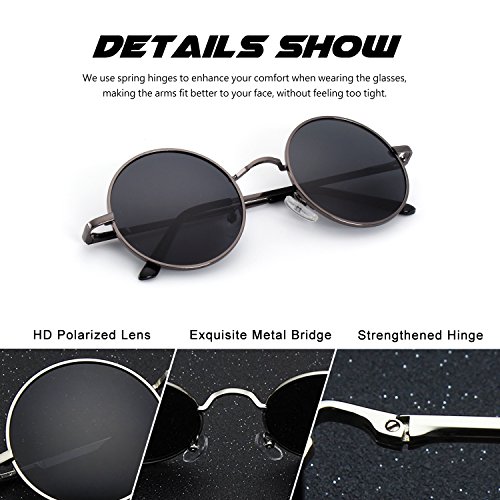 CGID E01 Estilo Vintage Retro Lennon inspirado círculo metálico redondo gafas de sol polarizadas para hombres y mujeres