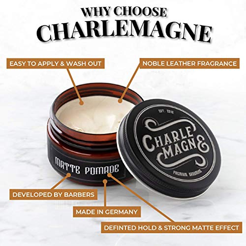 Charlemagne Matte Pomade - Fijación fuerte - fragancia noble - Acabado mate para el cabello - Cera capilar mate para hombres - 100ML – Crema capilar hecha en Reino Unido – Calidad de barbero