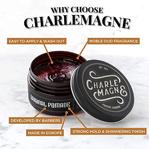 Charlemagne OG Pomade al agua – Brillo perfecto – Fijación fuerte ideal - Cera para peinar para hombres -100ML - Cera para el cabello hecha en el UK - Noble fragancia – Fijación fuerte –duradera