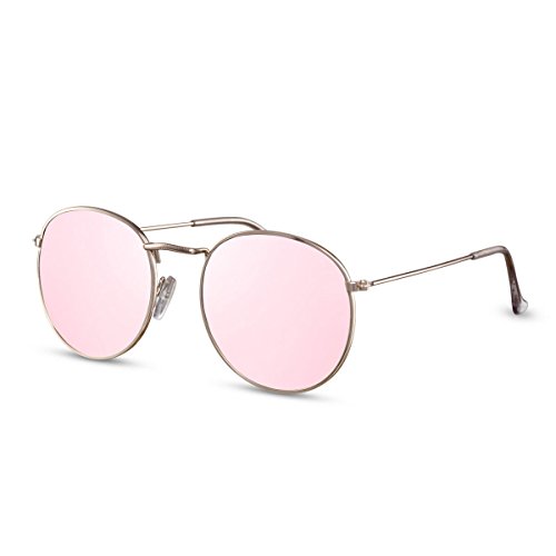 Cheapass Gafas de Sol Redondas con Espejos Rosas Doradas UV400 Diseñador Metálicas Mujer Chica