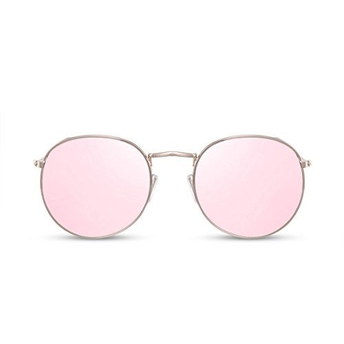 Cheapass Gafas de Sol Redondas con Espejos Rosas Doradas UV400 Diseñador Metálicas Mujer Chica