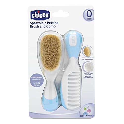 Chicco 66003320000 - Cepillo de cerdas naturales y peine, color azul