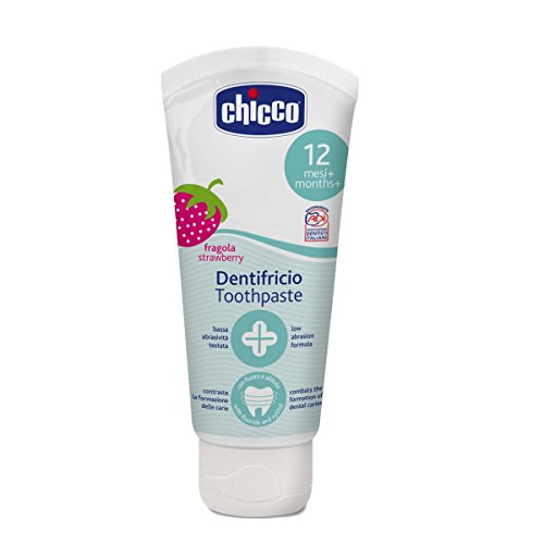 Chicco - Set dental Cepillo de dientes + Pasta Fresa con flúor 12+ m + Neceser Semi rígido color Verde