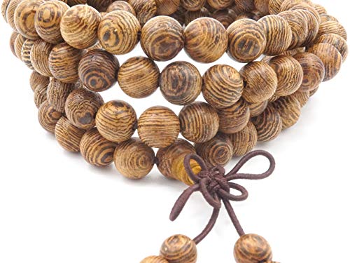 ChicJ&Y 108 Cuentas de Oración Pulsera Mala, Madera Natural Budista Tibetano Buda Meditación Collar Mala Pulsera