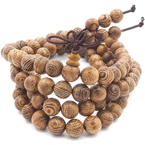 ChicJ&Y 108 Cuentas de Oración Pulsera Mala, Madera Natural Budista Tibetano Buda Meditación Collar Mala Pulsera