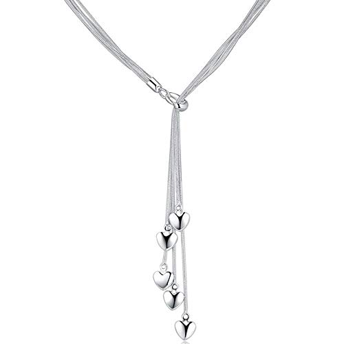 CHOUCHOU Colgante Pendientes Significado Forma de corazón de Las Mujeres Collar de Plata Colgante Plateado Plata del Dulce 45 CM DE Amor