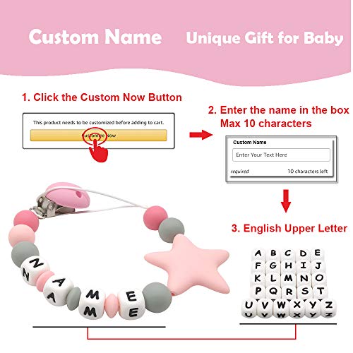 Chupetero Mordedor Personalizado con Nombre Niño Bebe Chupetero Cadena Pinza Silicona Soothie Clip Chupete Chicas (Rosa)