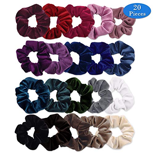 Cintas para Pelo,Colorful Velvet Hair Scrunchies, Scrunchies de Terciopelo Pelo Bandas Elásticas de Pelo Gomita de Terciopelo Bandas，20 Piezas