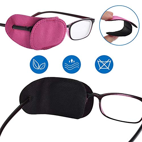 Cizen 6 Piezas Parches para Gafas, Máscara de Ojos Suave y Cómoda Puede Mejorar la Ambliopía, el Ojo Vago o el Estrabismo (Rosado)