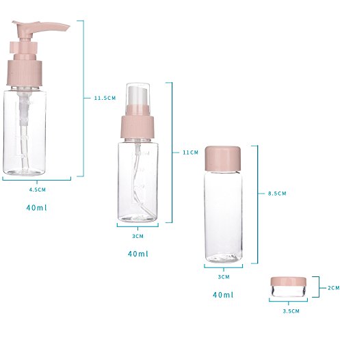 Cizen Set de Botellas Cosméticas (11 Piezas), Recipientes de Viaje para Maquillaje Cosmético, Kit Aseo de Viaje para Avion, Rosa