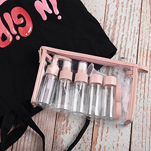 Cizen Set de Botellas Cosméticas (11 Piezas), Recipientes de Viaje para Maquillaje Cosmético, Kit Aseo de Viaje para Avion, Rosa