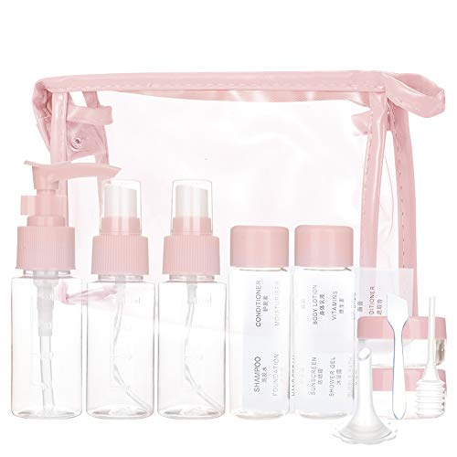 Cizen Set de Botellas Cosméticas (11 Piezas), Recipientes de Viaje para Maquillaje Cosmético, Kit Aseo de Viaje para Avion, Rosa