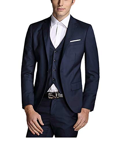 Cloudstyle Traje Suit Hombre 3 Piezas Chaqueta Chaleco pantalon Traje al Estilo Occidental, Azul, S