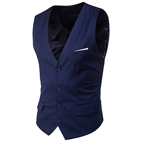 Cloudstyle Traje Suit Hombre 3 Piezas Chaqueta Chaleco pantalon Traje al Estilo Occidental, Azul, S