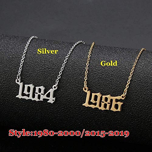 Collar 1980 A 2019 Collar Fecha De Nacimiento Especial Número De Año Colgante Cumpleaños Joyería Mujeres Niñas (Oro 2018)