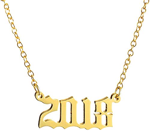 Collar 1980 A 2019 Collar Fecha De Nacimiento Especial Número De Año Colgante Cumpleaños Joyería Mujeres Niñas (Oro 2018)