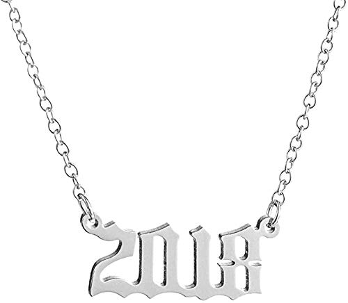 Collar Dressplus 1980 a 2019 Collar Fecha de Nacimiento Especial Número de año Colgante Joyas de cumpleaños Mujeres Niñas (Plata 2018)