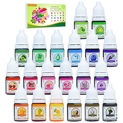 Colorante Jabón 20 Colores - Colorante de Bomba de Baño Líquido para Fabricación de Jabón, Limo - Tinte de Bomba de Baño para Kit de Suministros de Elaboración Jabon DIY, Manualidades - 6ml Cada Uno