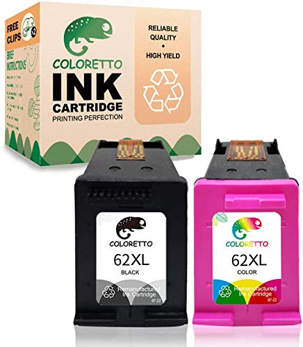 COLORETTO Remanufacturado Cartuchos de Tinta Reemplazo para HP 62XL (1 Negro,1 Tricolor) Compatible con HP Envy Series：5540 5541 5542 5543 5544 5545 5547 5548 5549 5640 5642Impresoras