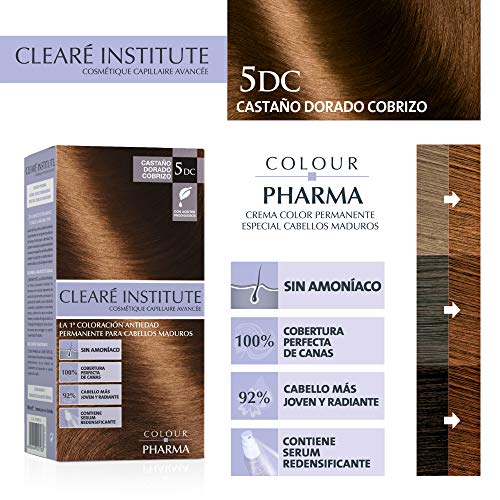 Colour Pharma - Tinte Sin PPD y Amoniaco, Coloración Antiedad en Crema, Cabello Maduro, 5DC Castaño Dorado Cobrizo, Cobertura Canas Rebeldes, Con Serum Redensificante, T. Dermatológicamente - 180ml