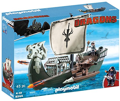 Cómo entrenar a tu Dragón-Barco de Drago Vehículos de Juguete, Color marrón, Verde, Gris, 51,5 x 14,2 x 38,5 cm Playmobil 9244