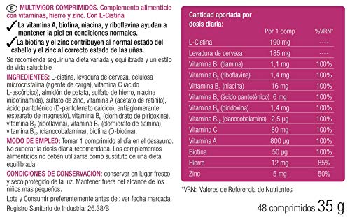 Complemento alimenticio Multivigor Cabellos, Uñas y Piel de Santiveri: contiene 48 comprimidos (35 gr)