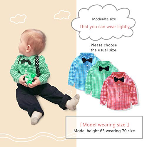 Conjunto de Cuatro Piezas para Bebé Niño Ropa Gentleman Camisa de Manga Larga Corbata de moño + Chaqueta + Pantalones Traje de Bautizo Fiesta Boda Trajes（Verde，12-18 Meses）