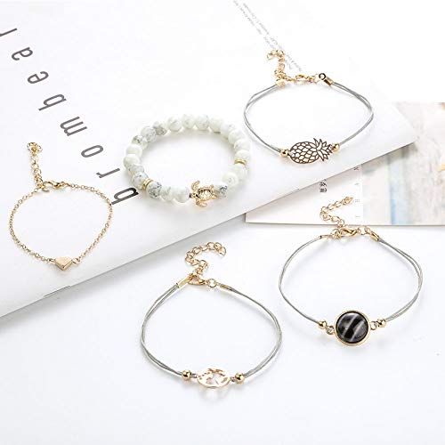 Conjunto Pulseras Mujer, Dsaren Apilable Pulsera Ajustable Circón Brazalete Conjunto Mujeres Accesorios de la joyería, Mejores Regalos para Ella (Piña y tortuga)